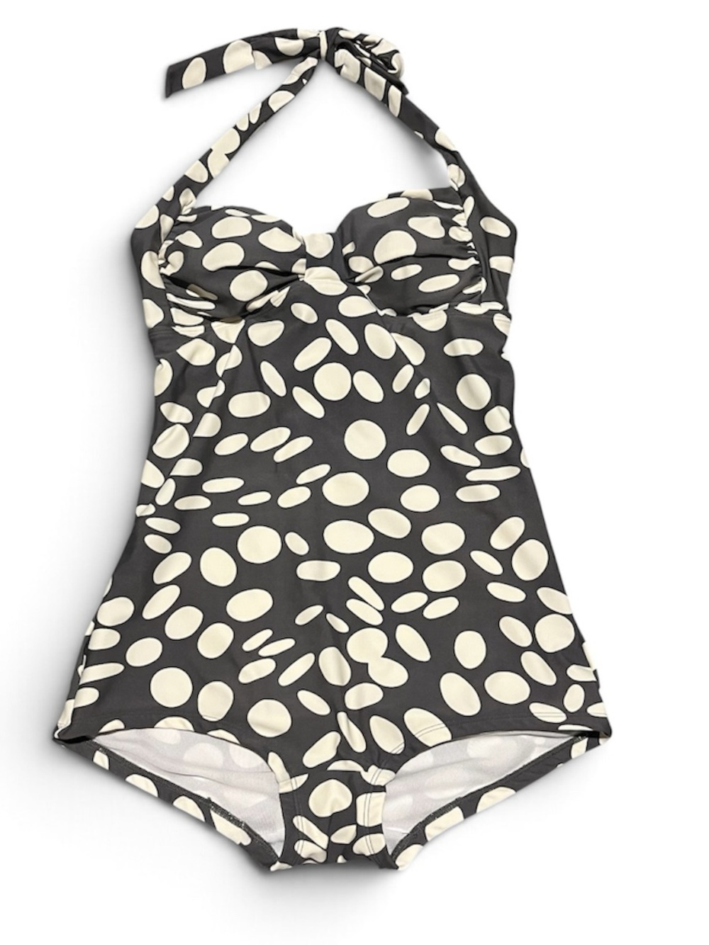 Boden Women’s Halter One Piece Bathing Swimsuit Gray Green Ivory Spots Sz 6